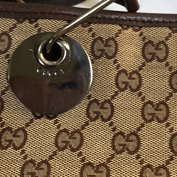 GUCCI GG Monogram Large Eclipse Tote Shoulder Bag Canvas Leather Purse Brown - Picture 17 of 17